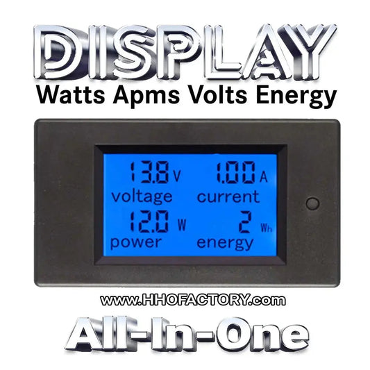 Display LCD Amp-meter 6.5-100VDC 20A Voltage, Current, Power, Energy No Plugs HHO Kit