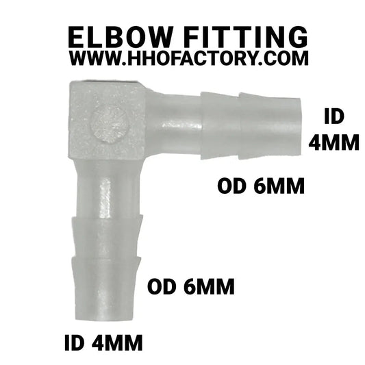 Elbow fitting barbered OD 6 mm x ID 4mm clear HHO Factory, Ltd