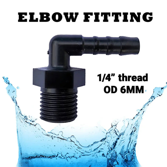 Elbow fitting barbered threaded 1/4" BSPT od 6 mm HHO Factory, Ltd
