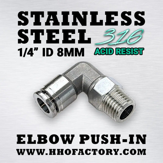 Elbow threaded 1/4" BSPT push-in 8 mm ID SS316 stainless still fitting - SOLD OUT HHO Factory, Ltd