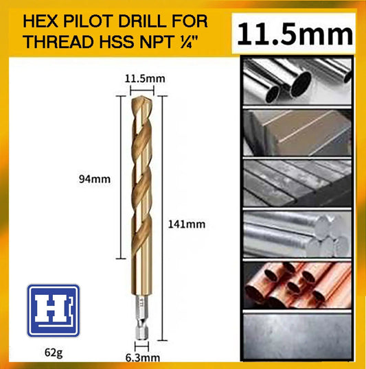 HEX PILOT DRILL FOR THREAD HSS NPT ¼" www.HHOFACTORY.com