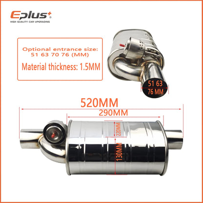 EPLUS Car Exhaust System Vacuum Valve Control Exhaust Pipe Kit Variable Silencer Stainless Universal 51 63 76 Mm Remote Control